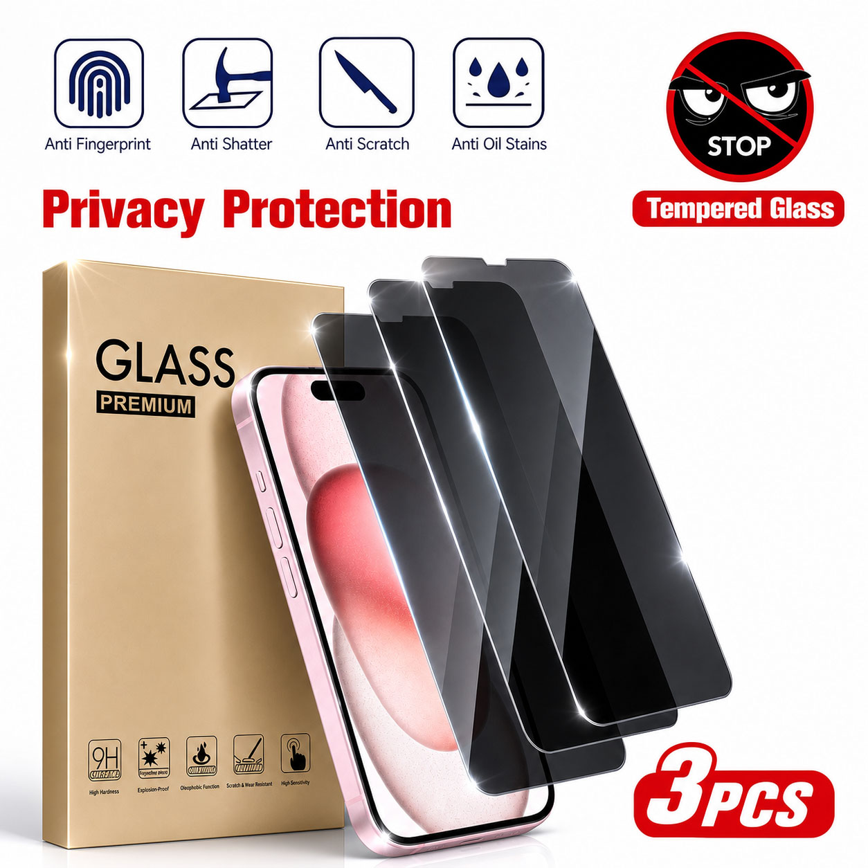 Anti Spy Privacy Glass Case - Защитная пленка для экрана (3 шт.),