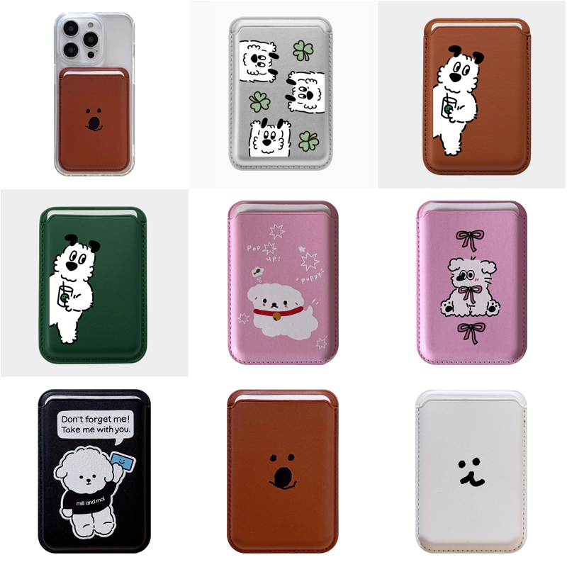 Leather Wallet Card Holder Phone Cover - Милый мультяшный магнитный держатель для карт