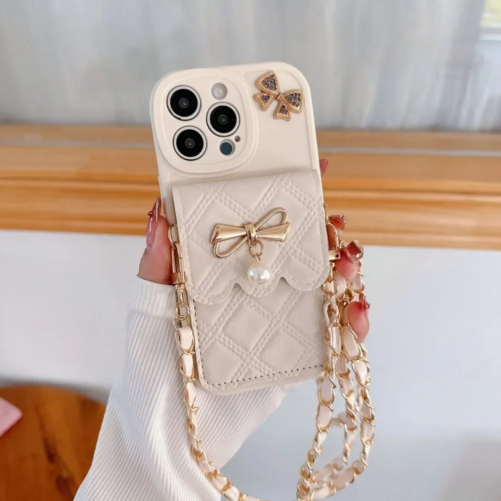 Leather Wallet Card Holder Phone Cover - 3D-чехол-кошелек с бантом и держателем для