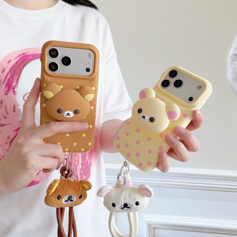 Cute Cartoon Wrist Strap Silicone Case - 3D-чехол для телефона с изображением медведя
