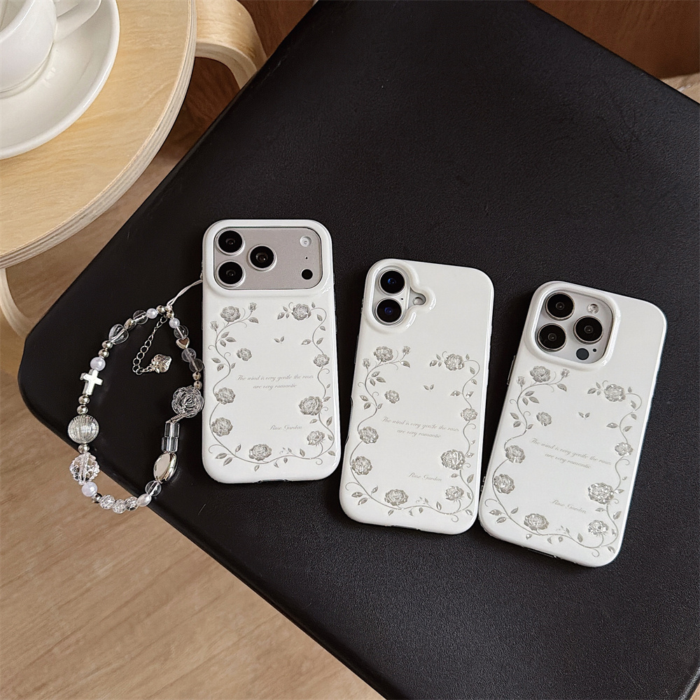 Vintage Floral Pattern Soft Case - Винтажный серебряный чехол для телефона с