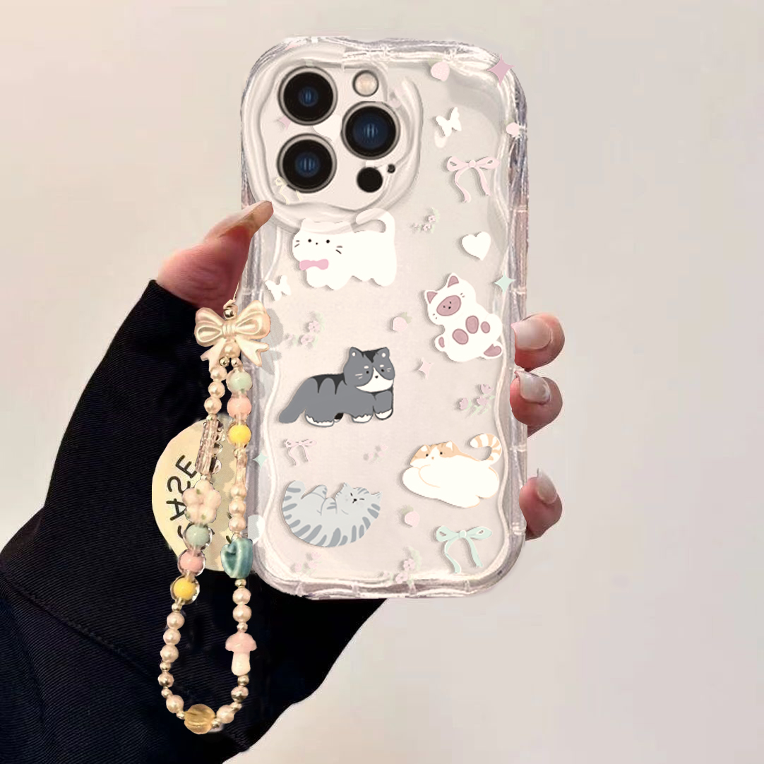 Чехол-цепочка с милым котом и  – обзор и цена Cute Cartoon Wrist Strap Silicone Case