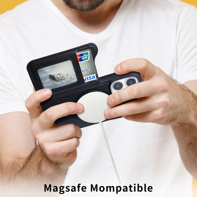 Для Magsafe Магнитный флип-кож – обзор и цена Leather Wallet Card Holder Phone Cover